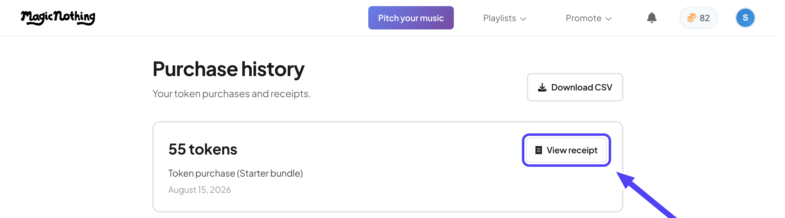 The View receipt button on your purchase history page
